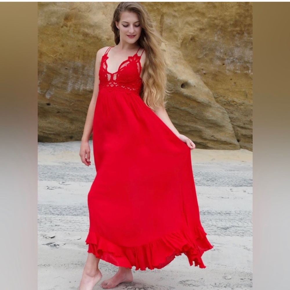NWT Free People Adela Maxi Slip in Red Size XS
